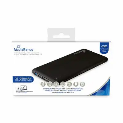 Baterie Externa MediaRange 25.000mAh USB-A/USB-C, Portabila si Puternica