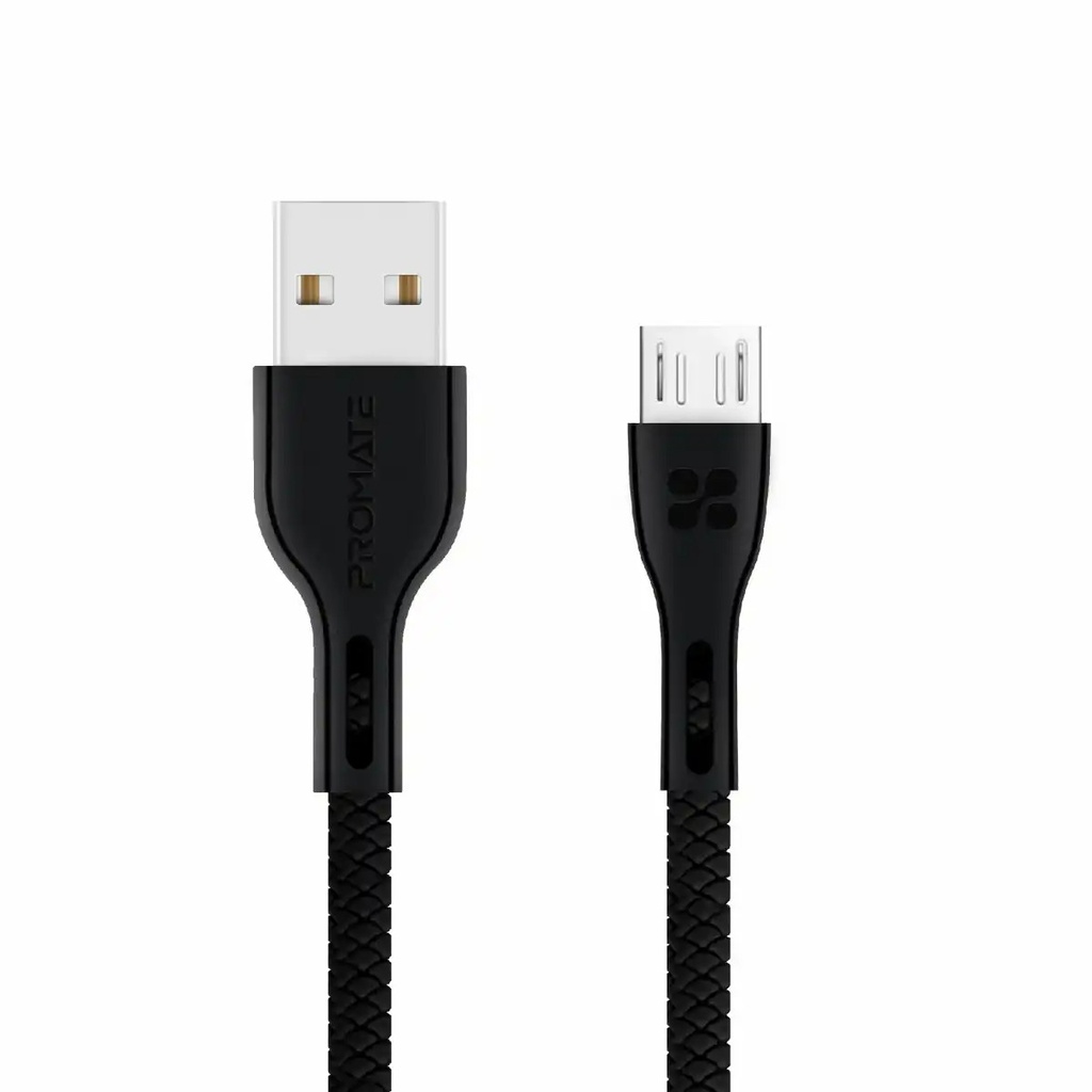 Cablu date Promate Powerbeam-M microUSB, USB-A, Negru - Transfer de date de inalta calitate, incarcare sigura, design durabil