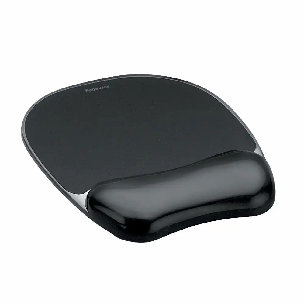 Mouse pad ergonomic cu gel Fellowes Crystal, negru, confort ergonomic si design elegant, durabil si usor de curatat, 32 x 202 x 230 mm
