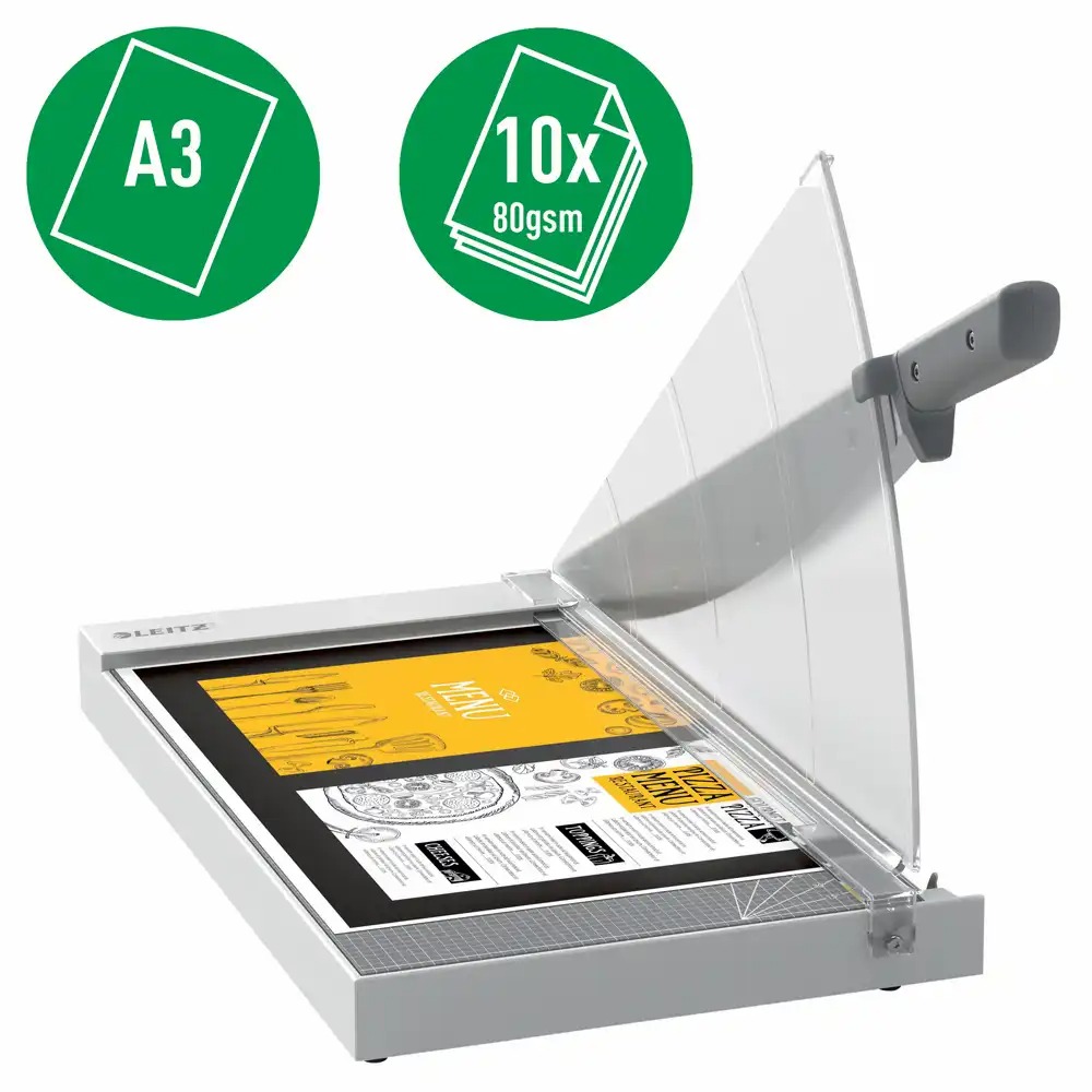 Ghilotina Leitz Home Office Precision A3, 10 coli, Tehnologie EdgeGlow, Gri, Garantie 3 Ani