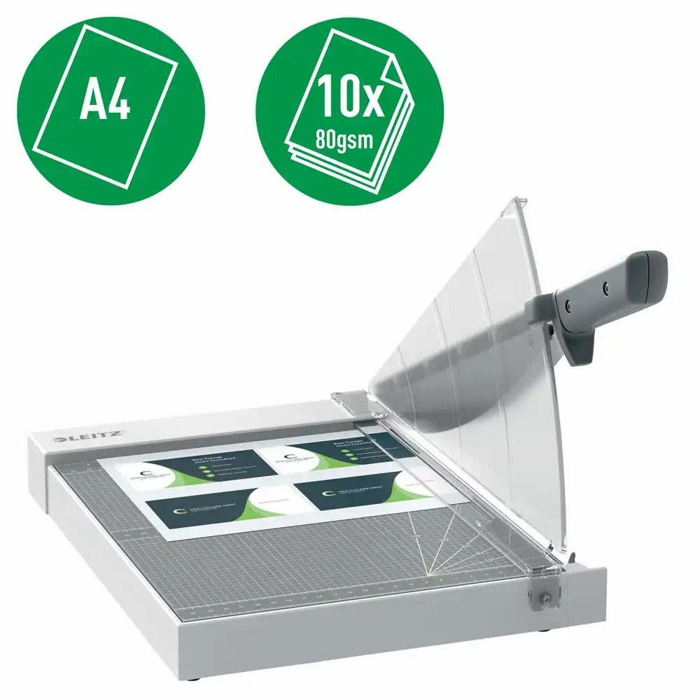 Ghilotina Leitz Home Office Precision A4, 10 coli, Indicator Laser, Gri | Tehnologie EdgeGlow, Maner Ergonomic, Garantie 3 Ani