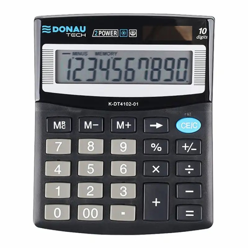 Calculator de birou Donau Tech, 10 digiti, alimentare duala, negru, garantie 5 ani
