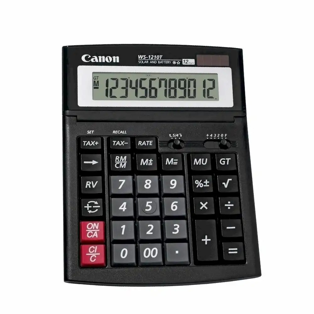 Calculator Canon WS-1210T, 12 digiti, Alimentare Duala, Functii Fiscale, Ecran Inclinat