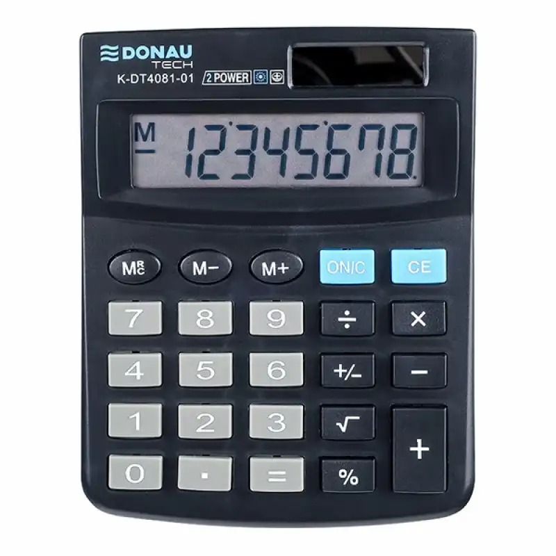 Calculator de birou Donau Tech, 8 digiti, alimentare duala, negru, compact, garantie 5 ani