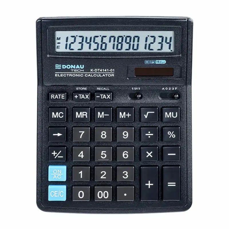 Calculator de birou Donau Tech, 14 digiti, alimentare duala, negru, garantie 5 ani
