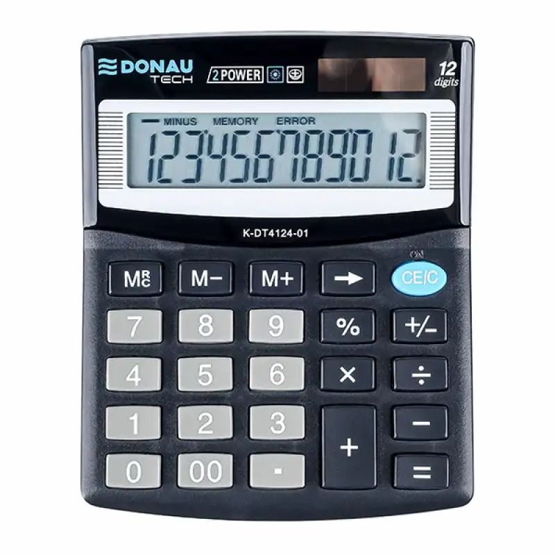 Calculator de birou Donau Tech, 12 digiti, alimentare duala, negru, garantie 5 ani
