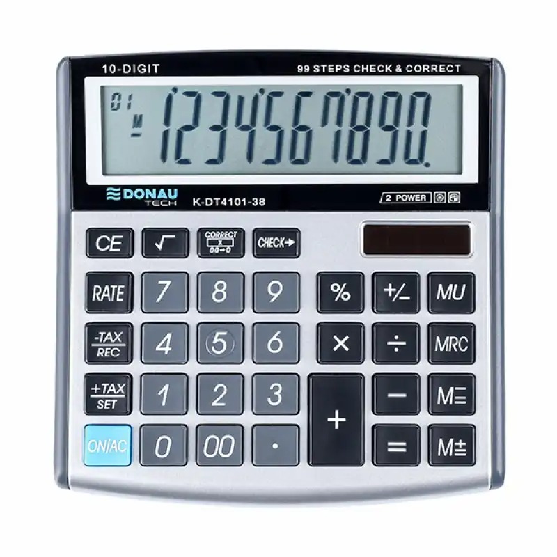 Calculator de birou Donau Tech, 10 digiti, alimentare duala, argintiu, garantie 5 ani
