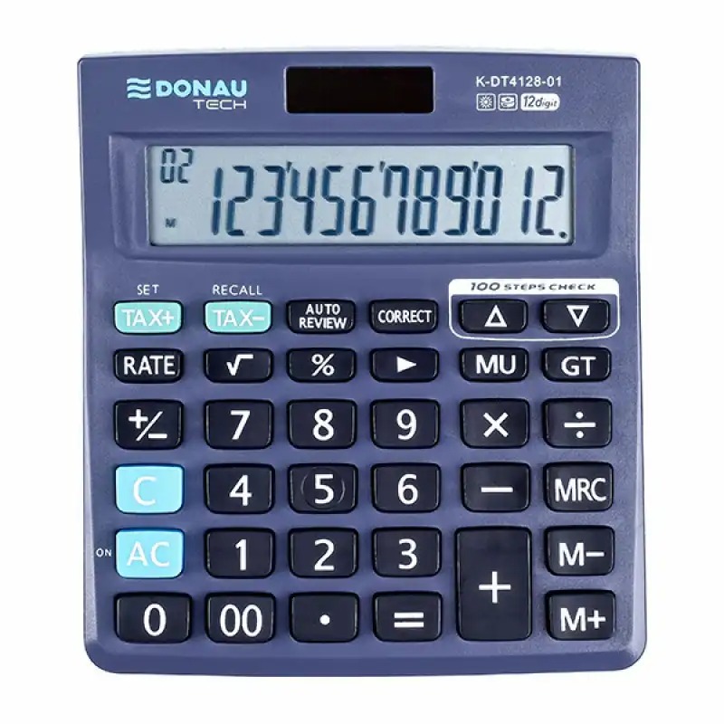Calculator de birou Donau Tech, 12 digiti, alimentare duala, negru, garantie 5 ani