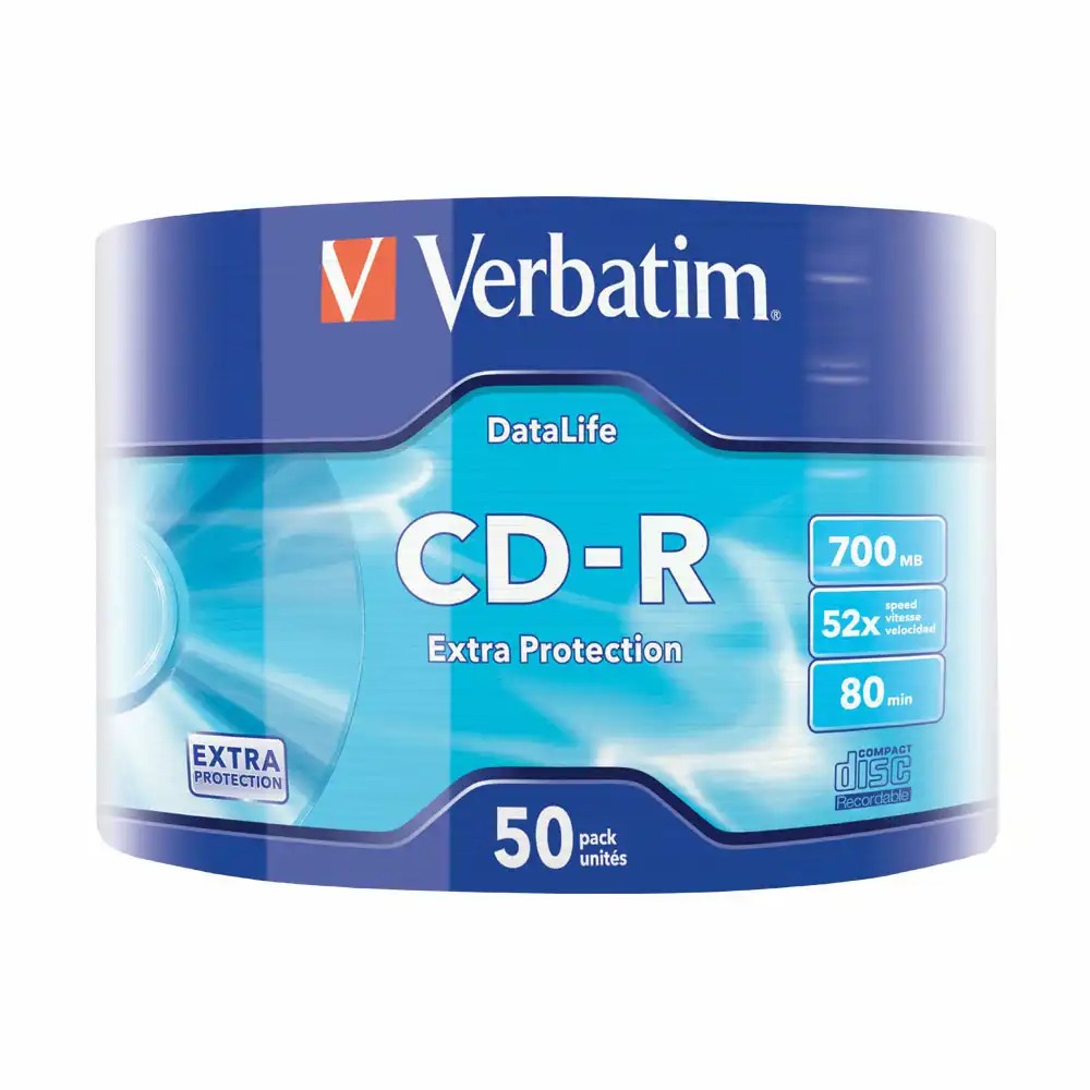 CD-R Verbatim 52x, 700 MB, 50 bucati, capacitate generoasa si viteza rapida de scriere