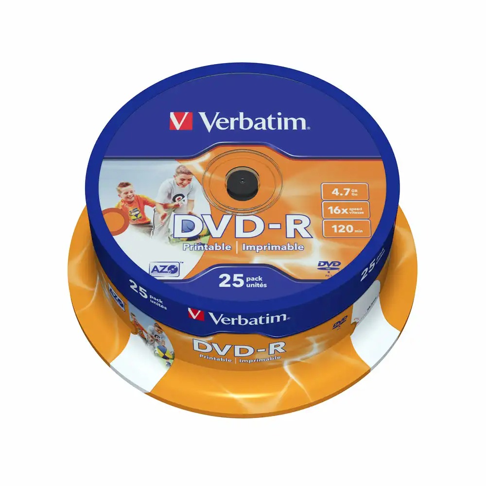 DVD-R Verbatim Imprimabil, 16x, 4.7 GB, 25 buc/cake - Stocare eficienta si personalizata