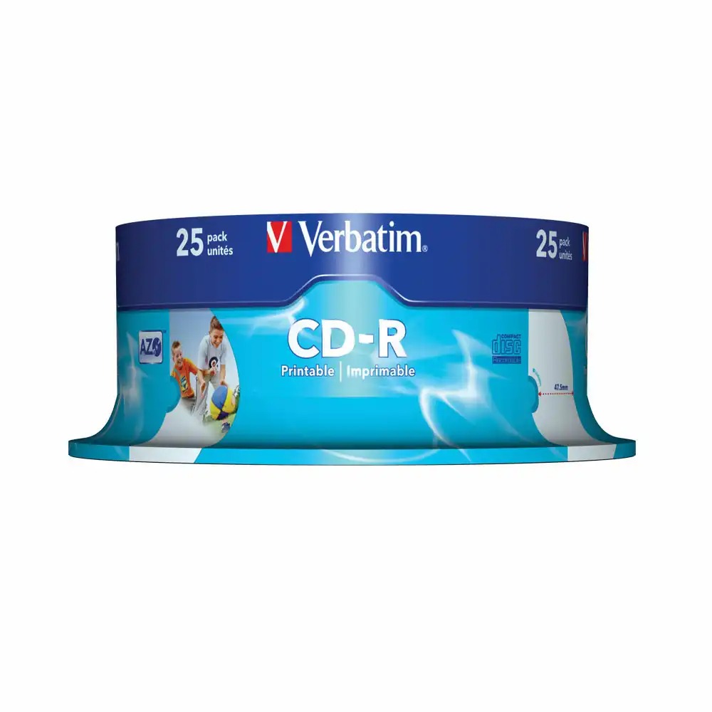 CD-R Printabil Verbatim 52x, 700 MB, 25 Buc/Cake, Etichete Personalizate, Viteza Rapida de Scriere