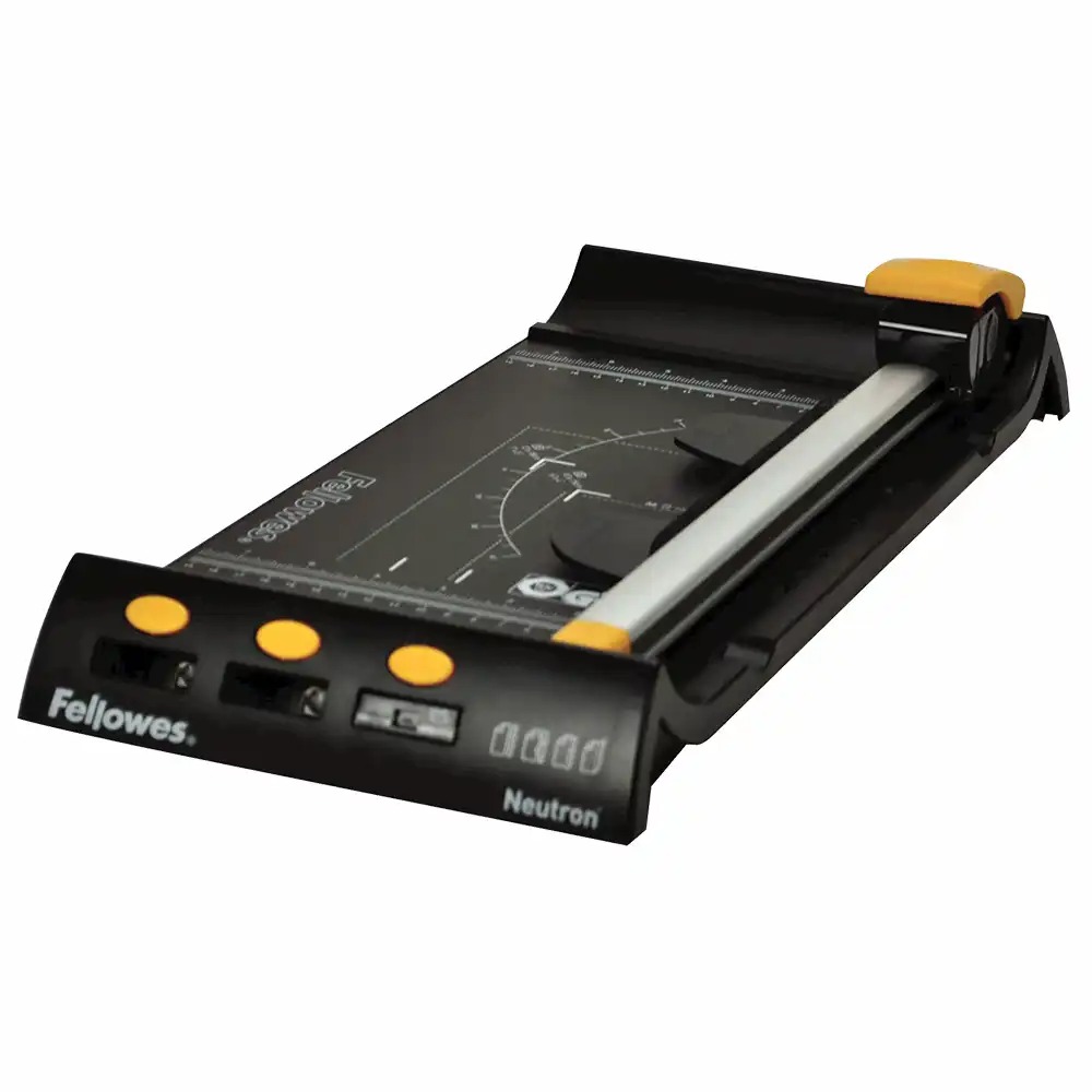 Trimmer Fellowes Neutron A4 cu pat de taiere, suport integrat, pentru taieturi precise, capacitate de 10 coli