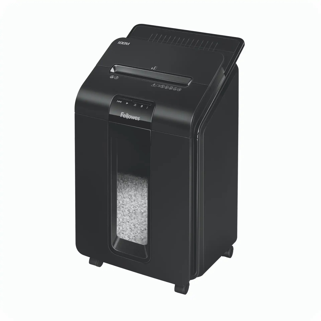 Distrugator automat Fellowes Automax 100M, Micro Cut, Silentios, Capacitate 100 coli, Design Compact