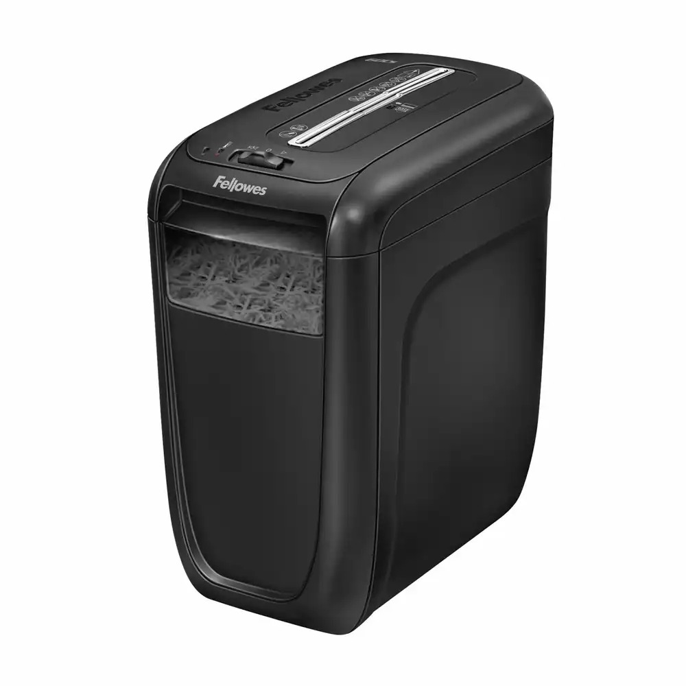 Distrugator de documente Fellowes 60CS Cross-Cut, Negru, SafeSense, Capacitate 10 coli, Distrugere Carduri, Agrafe, Eficient