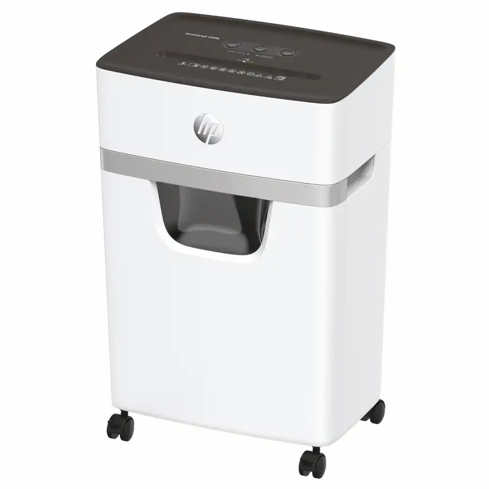 Distrugator de documente HP One Shred 10MC HP P5, Micro Cut, 10 coli, 20L Cos, Nivel de Securitate P-5/T-5