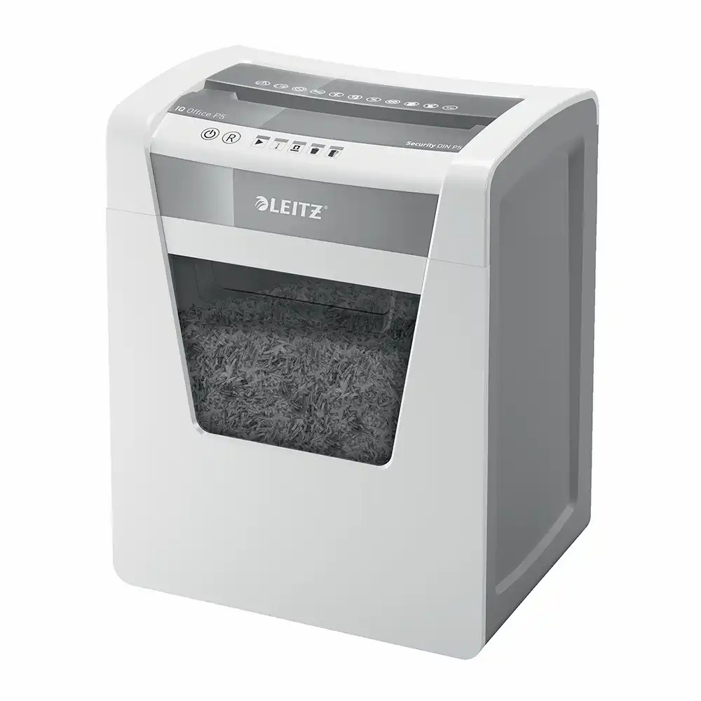 Distrugator documente Leitz IQ Office P5, micro-cut, 10 coli, 23l, alb, garantie 2+1 ani