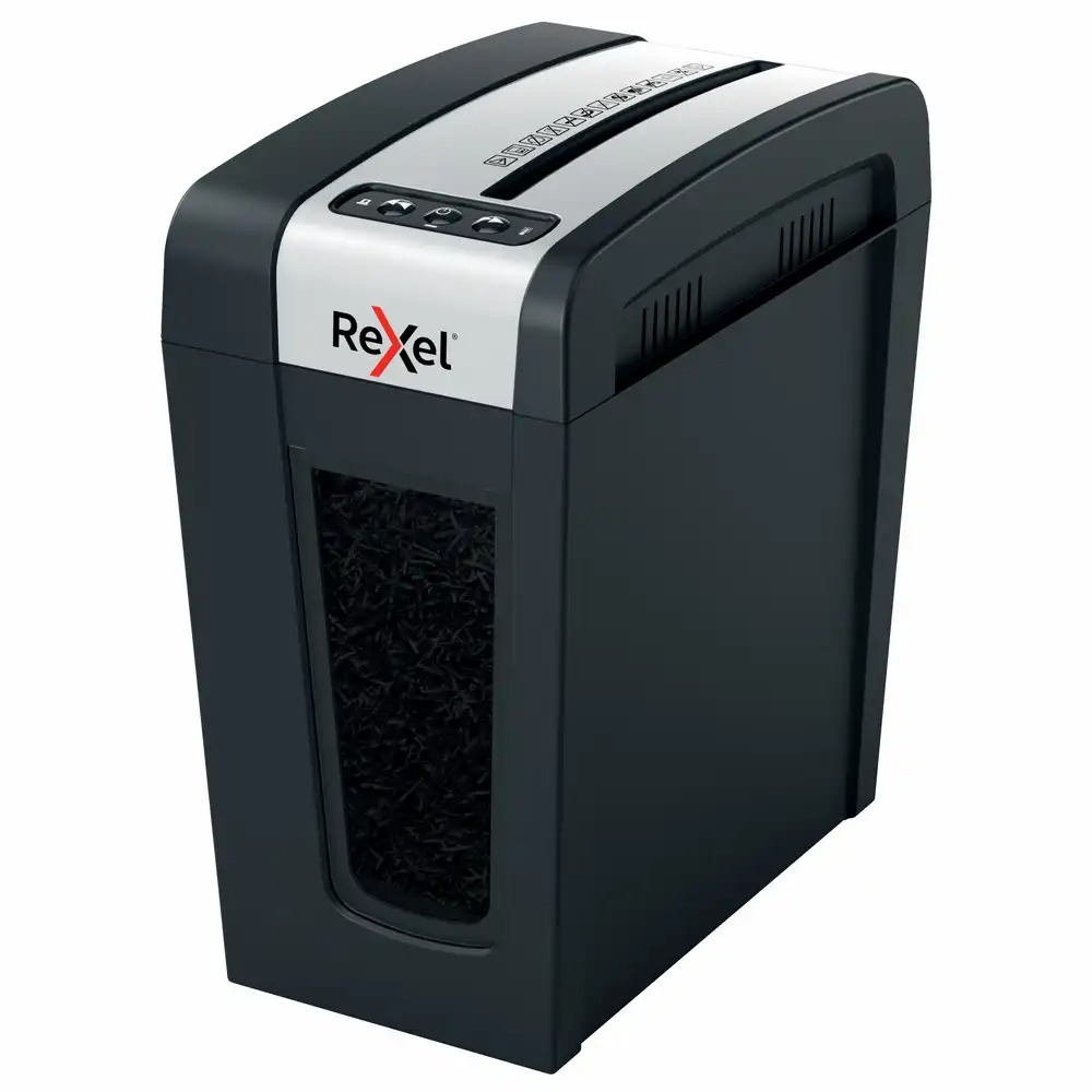 Distrugator documente manual REXEL SECURE MC4 Slim P5, micro-cut, 4 coli, 14l, negru/argintiu, Whisper-ShredTM, silentios