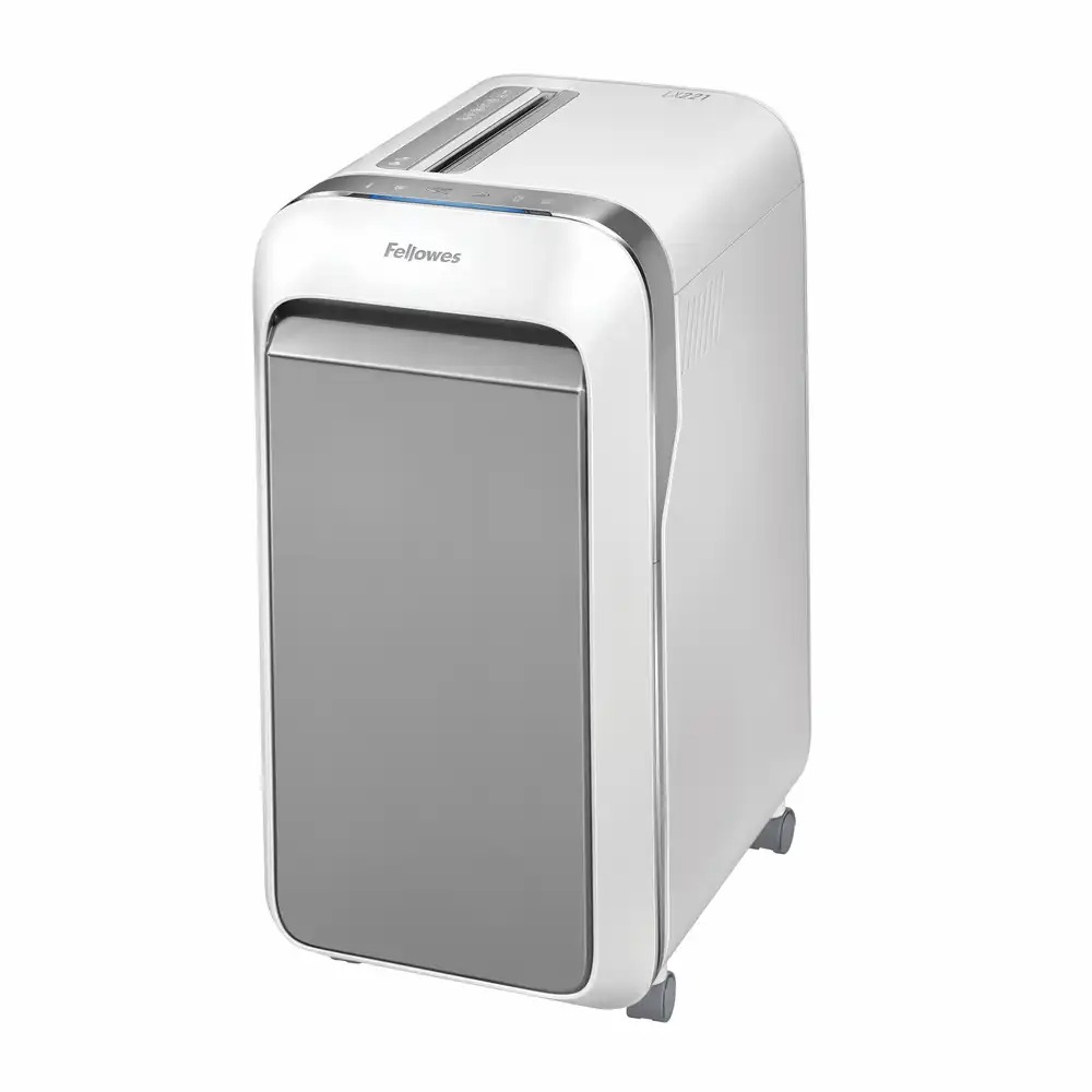 Distrugator documente Fellowes LX221 Alb, Micro-taiere, Silentios, Nivel Maxim Securitate, Jam Proof, 20 coli, 30L Confetti