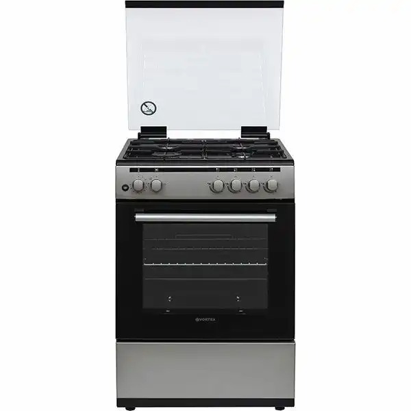 Aragaz VORTEX VAG6060SS01V, 4 arzatoare, Gaz, 60 cm, Grill, Culoare Argintie, Timer, Siguranta gaz