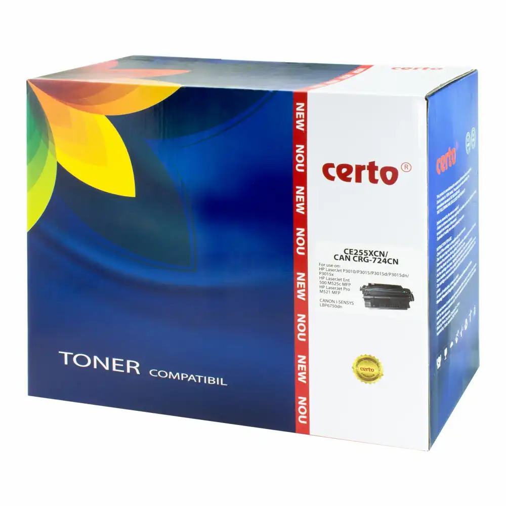 Toner Certo CE255X/CRG-724H, 12500 pagini, Negru, Compatibil cu HP LaserJet si Canon MF, Economie si Calitate Profesionala