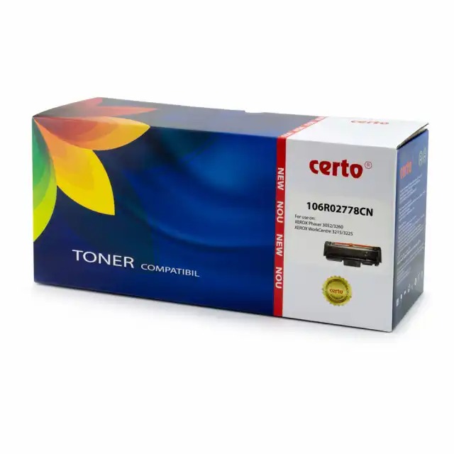 Toner Certo Xerox 106R02778, 3000 pagini, Negru, Compatibil Phaser 3052, 3260 - Calitate Superioara