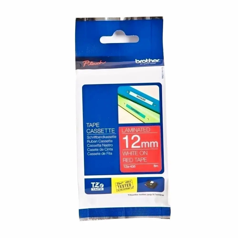 Banda Brother TZE435, 12mm, Alb/Rosu, Rezistenta la Apa, Pentru Imprimantele Brother P-Touch