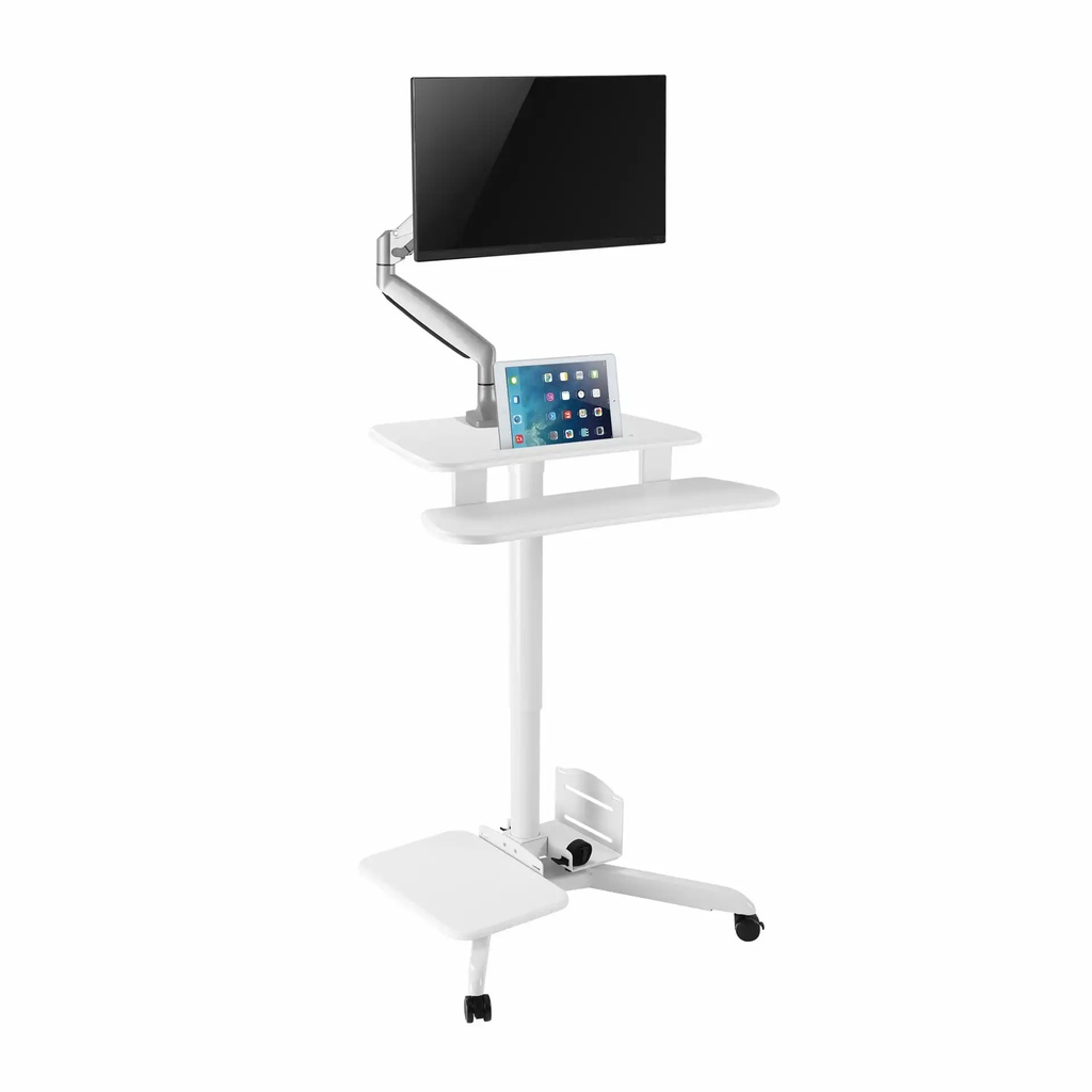 Masa mobila ajustabila Klarstein ErgoDesk, alba, 71x50 cm, doua polite, inaltime reglabila 76-121 cm
