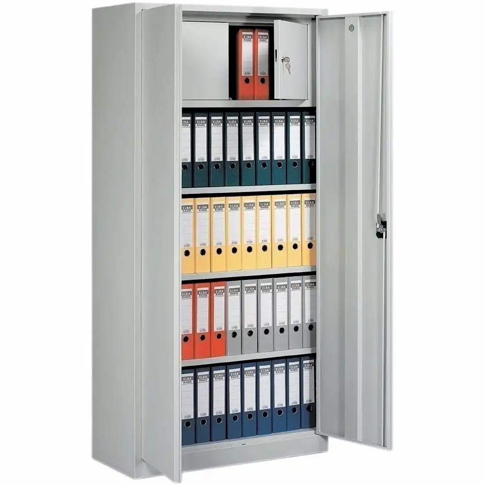 Dulap metalic Ceha gri, 92x42x195 cm, 2 usi batante, 3 polite si seif, vopsit in camp electrostatic, securitate crescuta