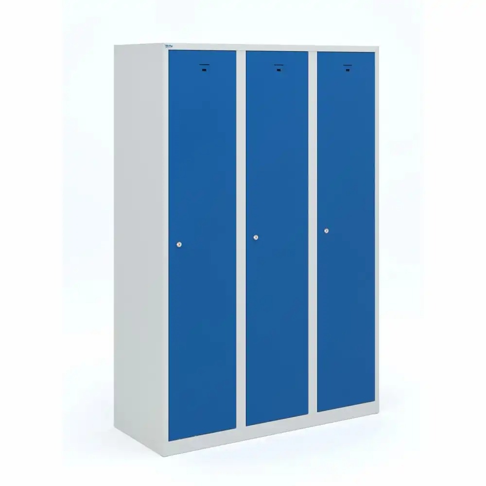 Vestiar metalic 3 usi/3 coloane 180x120x50 cm Albastru, Durabil si Sigur, Ideal pentru Spatii Comerciale