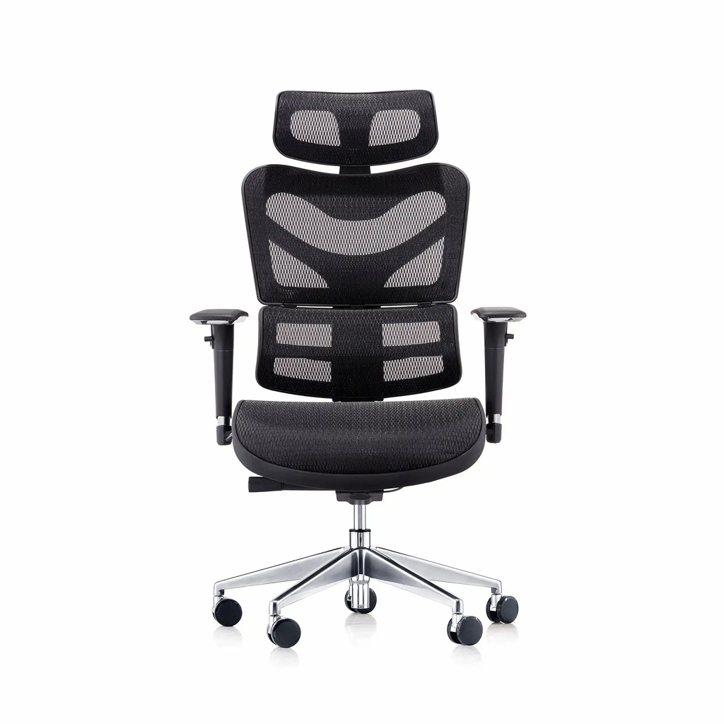 Scaun ergonomic cu tetiera Techmax negru, suport lombar si cap, reglabil, capacitate 250 kg