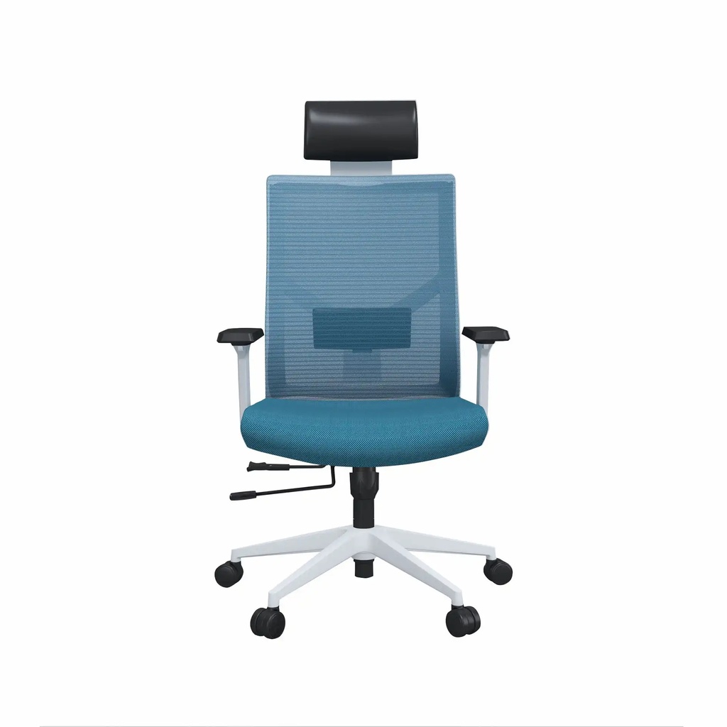Scaun ergonomic Snow cu tetiera, albastru, reglabil, ventilat, suport lombar, 130 kg, pentru confort la birou
