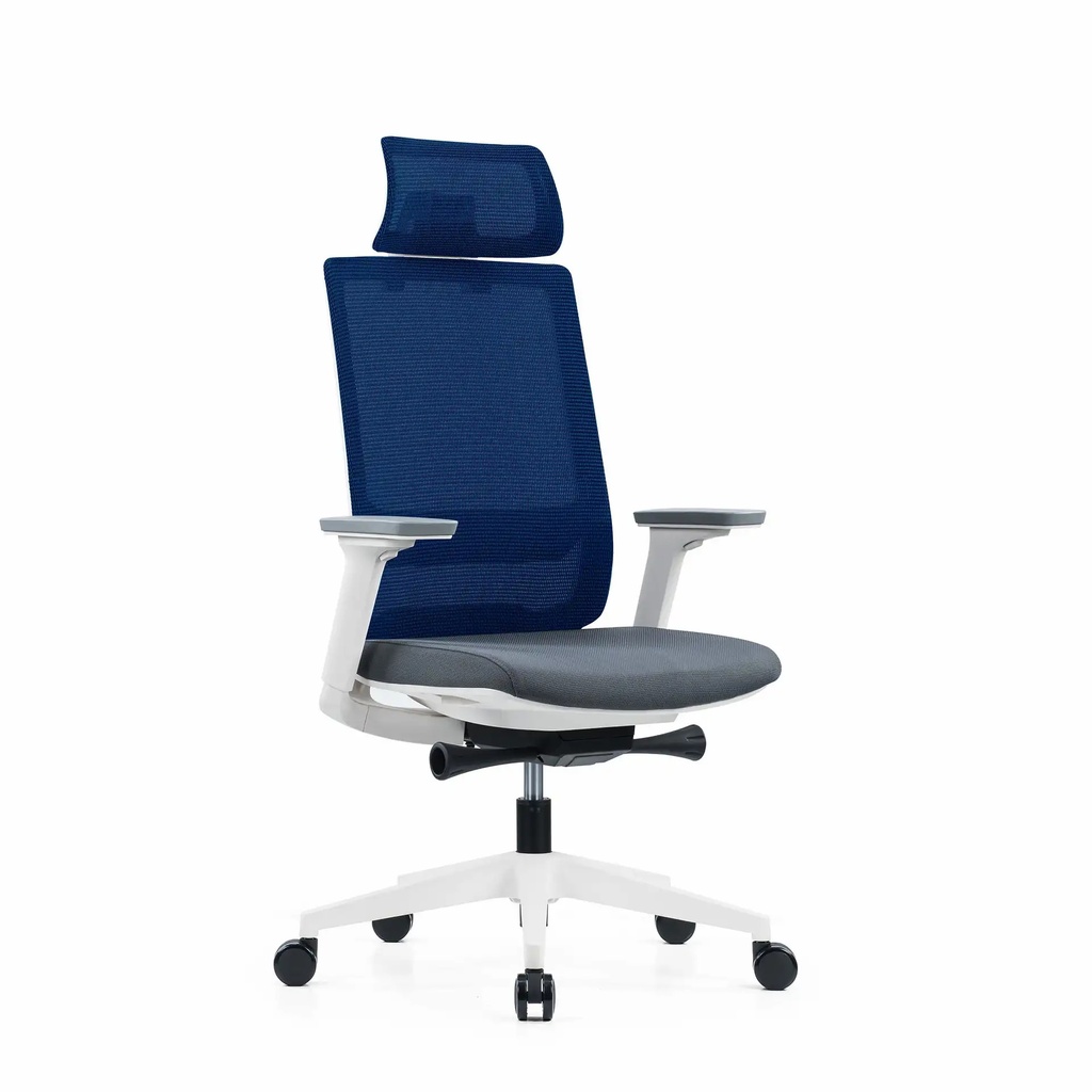 Scaun operational ergonomic Meteor X cu tetiera, albastru, ajustabil 4D, spatar ergonomic, suport 130 kg