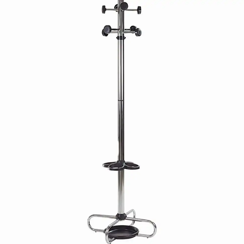 Cuier tip pom, metalic, cromat, 178 cm, design elegant, 8 agatatori, suport pentru umbrele