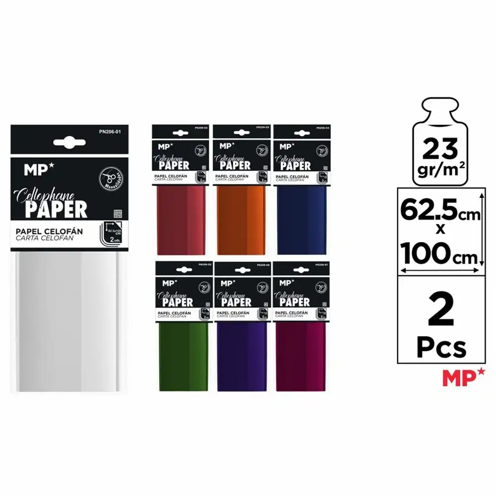 Hartie celofan Main Paper, 63x100 cm, 23g/mp, Culori Vii, Set 2 Foi - Ideala pentru Ambalarea Cadourilor