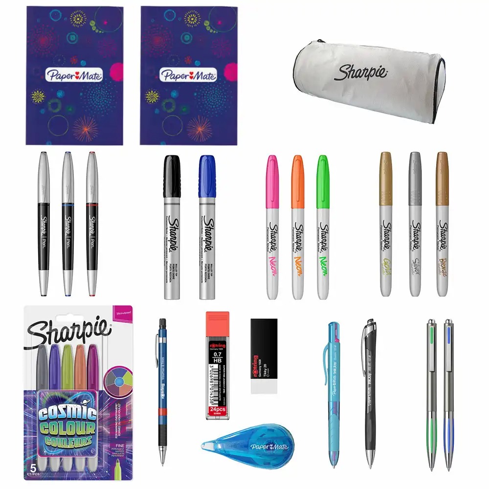 Set 26 piese accesorii birou Papermate si Sharpie, diverse culori si utilizari