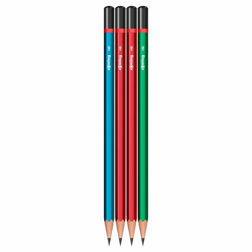 Set 4 creioane grafit Rotring HB, design in nuante variate, scriere confortabila, stergere usoara