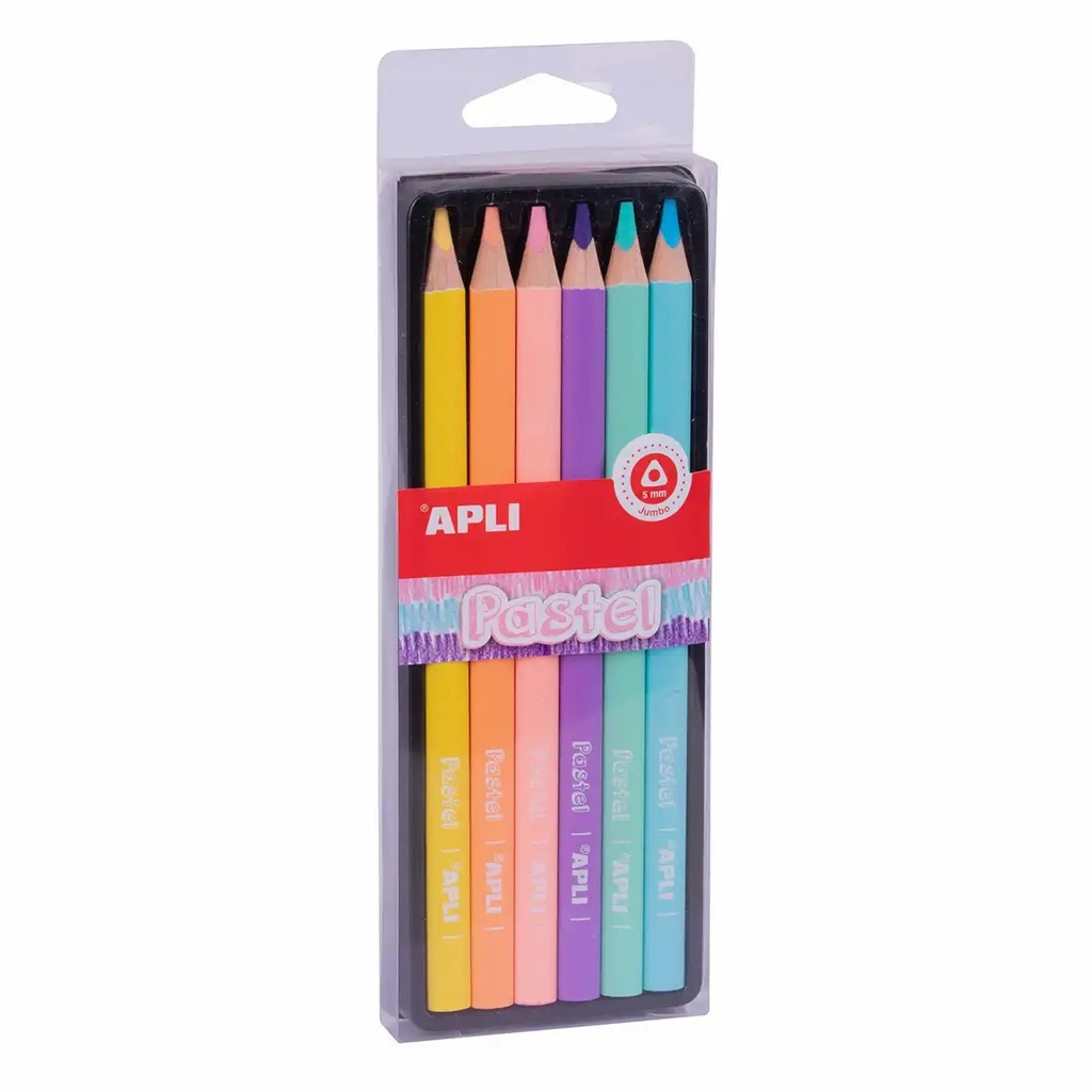Set 6 creioane colorate Apli Jumbo Pastel, Culori Pastelate, Ergonomice, Grosime 5 mm
