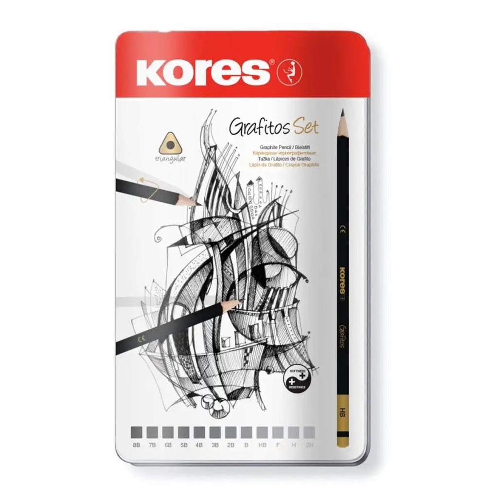 Set creioane grafit Kores 2H-8B, 12 bucati - Scrie si deseneaza cu precizie si calitate