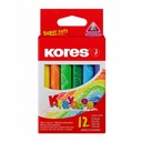 Creioane cerate Jumbo Kores, 12 culori, forma ergonomica triunghiulara, set artistic versatile