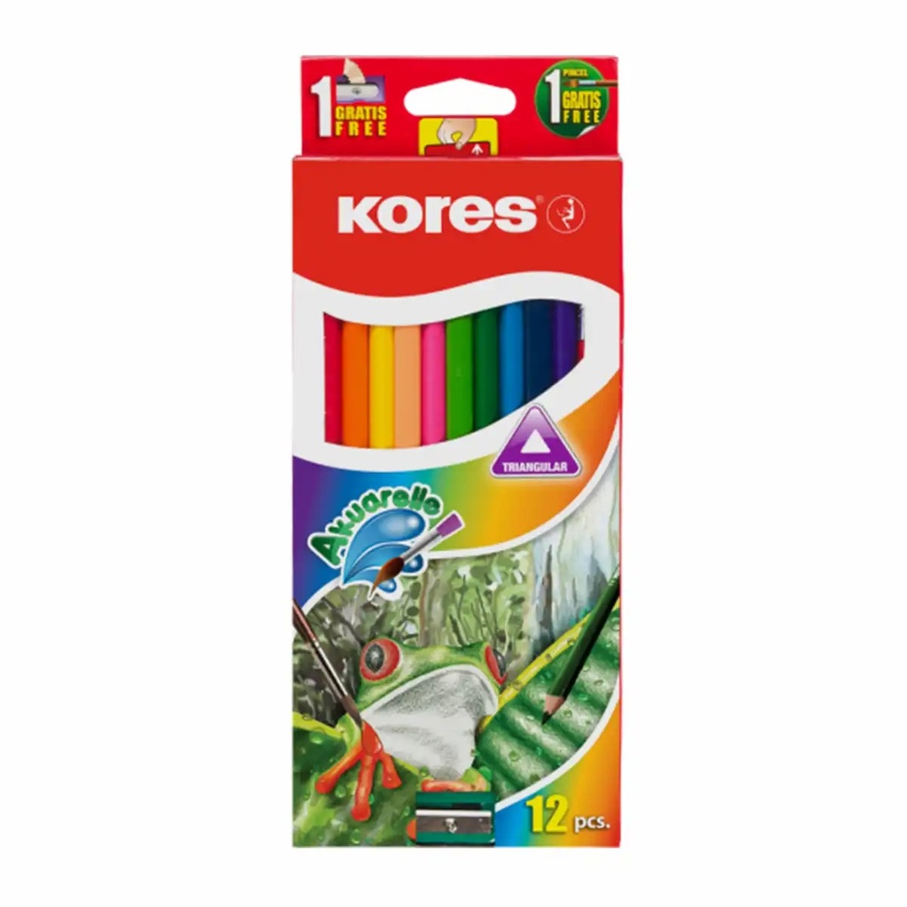 Set 12 creioane acuarela Kores cu pensula, culori vibrante pentru artisti amatori si profesionisti