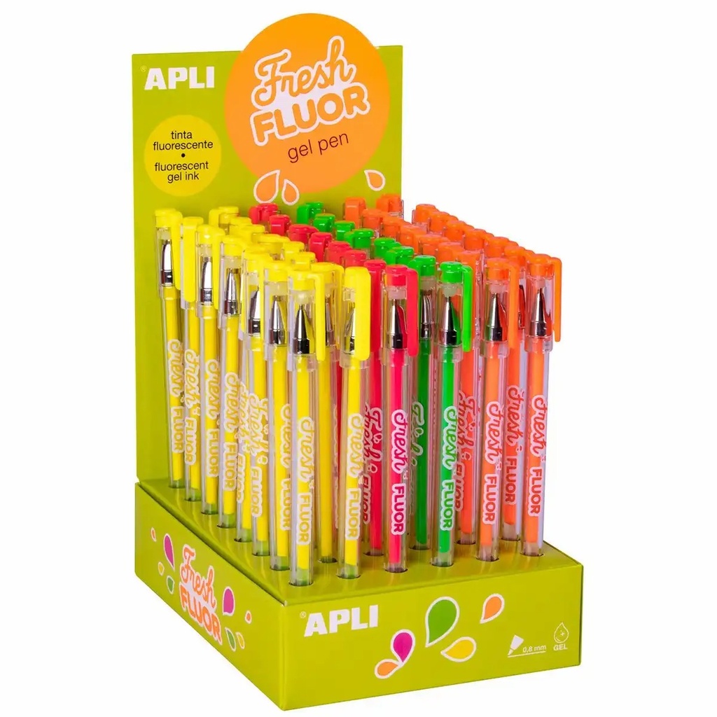Display pixuri cu gel Apli Fresh Fluor, set 48 buc, culori fluorescente, scriere precisa