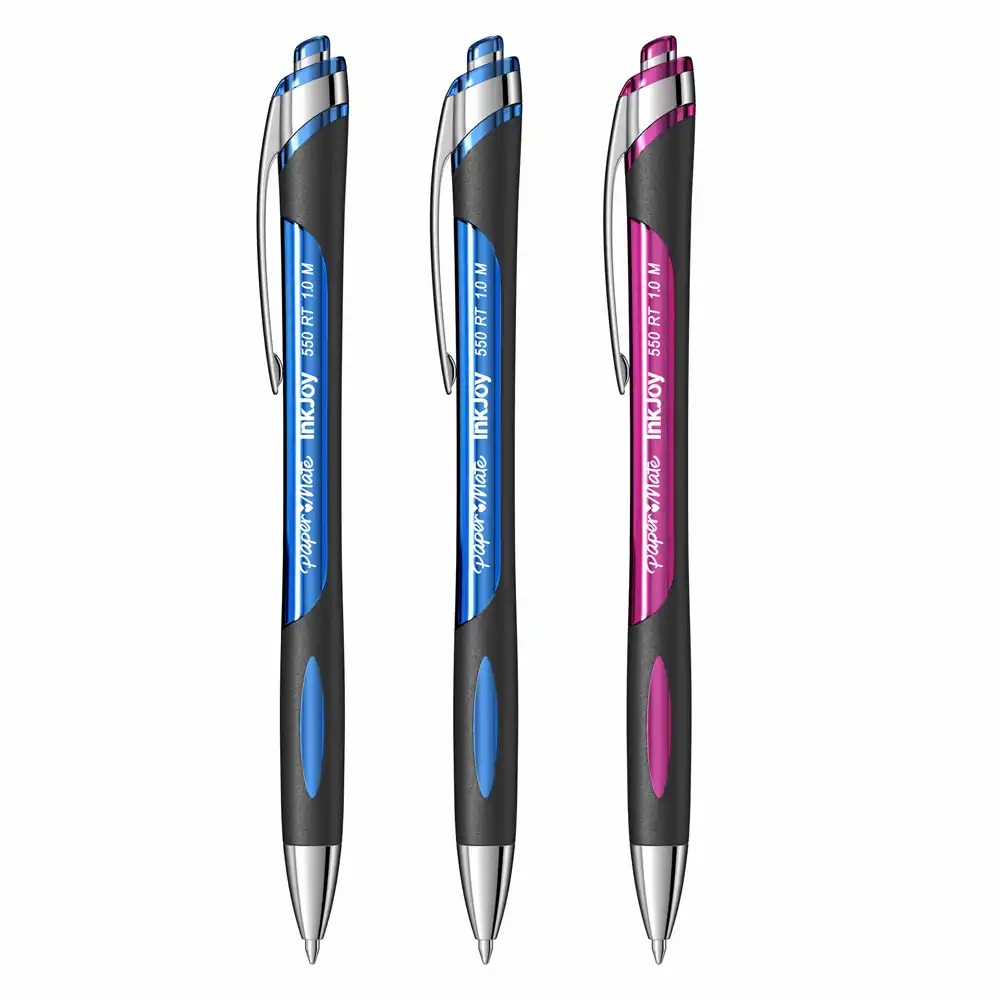 Set 3 pixuri Papermate Inkjoy 550 RT, Ergonomic si Confortabil, 2 Albastre + 1 Fun