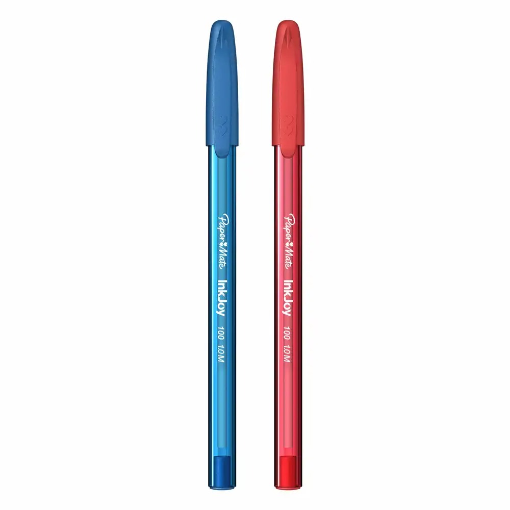 Set 2 pixuri Papermate Inkjoy 100C, albastru si rosu, cerneala gel, design ergonomic, corp translucid
