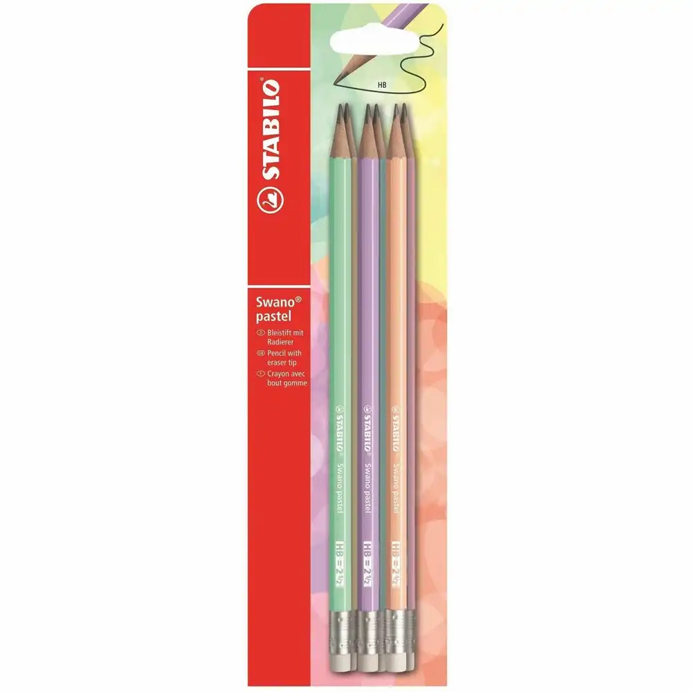 Set 6 Creioane Grafit HB Stabilo cu Radiera, Corp Culori Pastelate