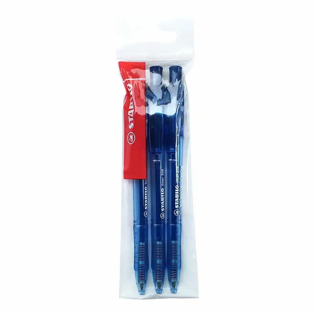 Set 3 pixuri Stabilo Liner 308 M, 0.45 mm, albastru - Scriere precisa si confortabila