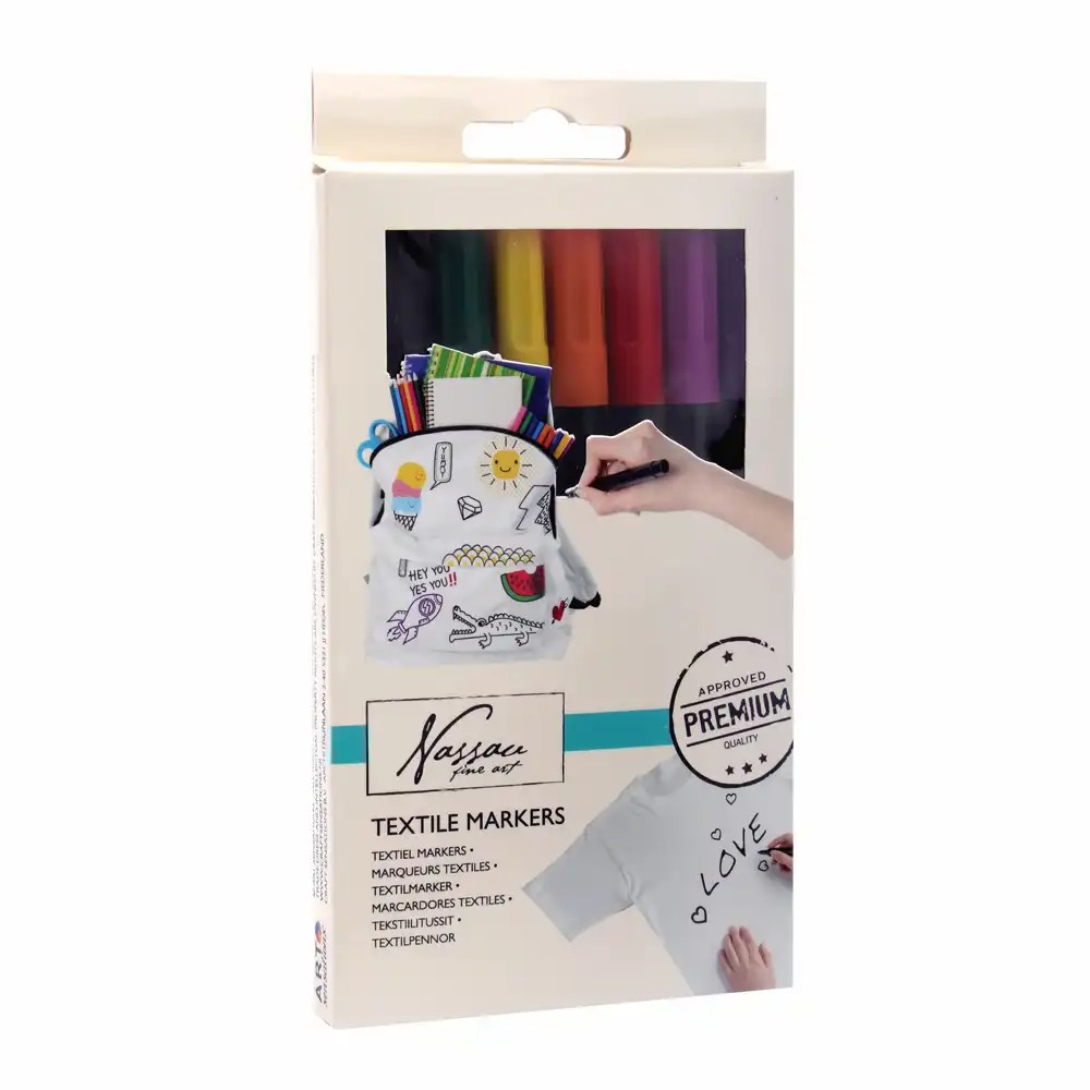 Set 8 markere Creative Craft Nassau Fine Art pentru textile, culori variate, rezistente la spalare