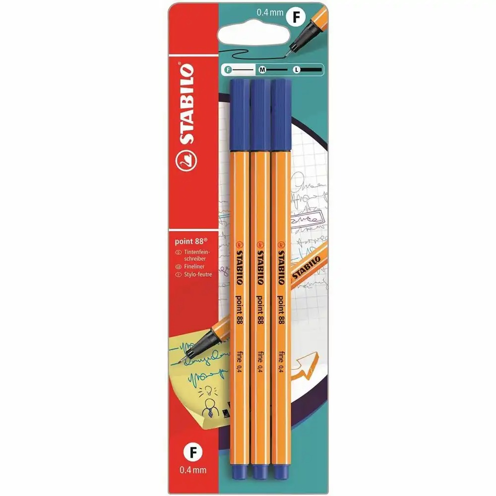 Set 3 Linere Stabilo Point 88, Albastru, Varf Fin 0.4 mm, Culori Vibrante