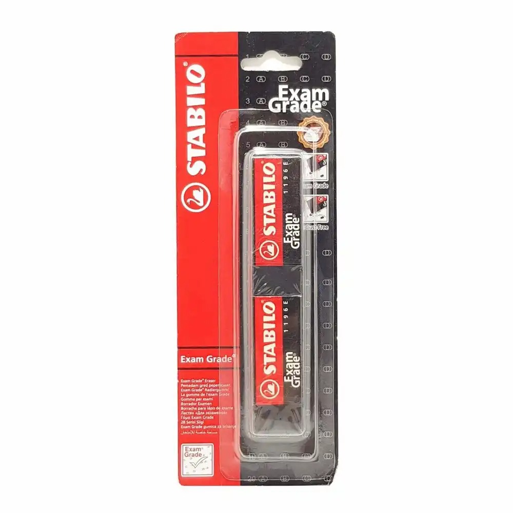 Set 2 radiere Stabilo Exam Grade 1196E, cauciuc sintetic, 62 x 22 x 11 mm, negru si alb