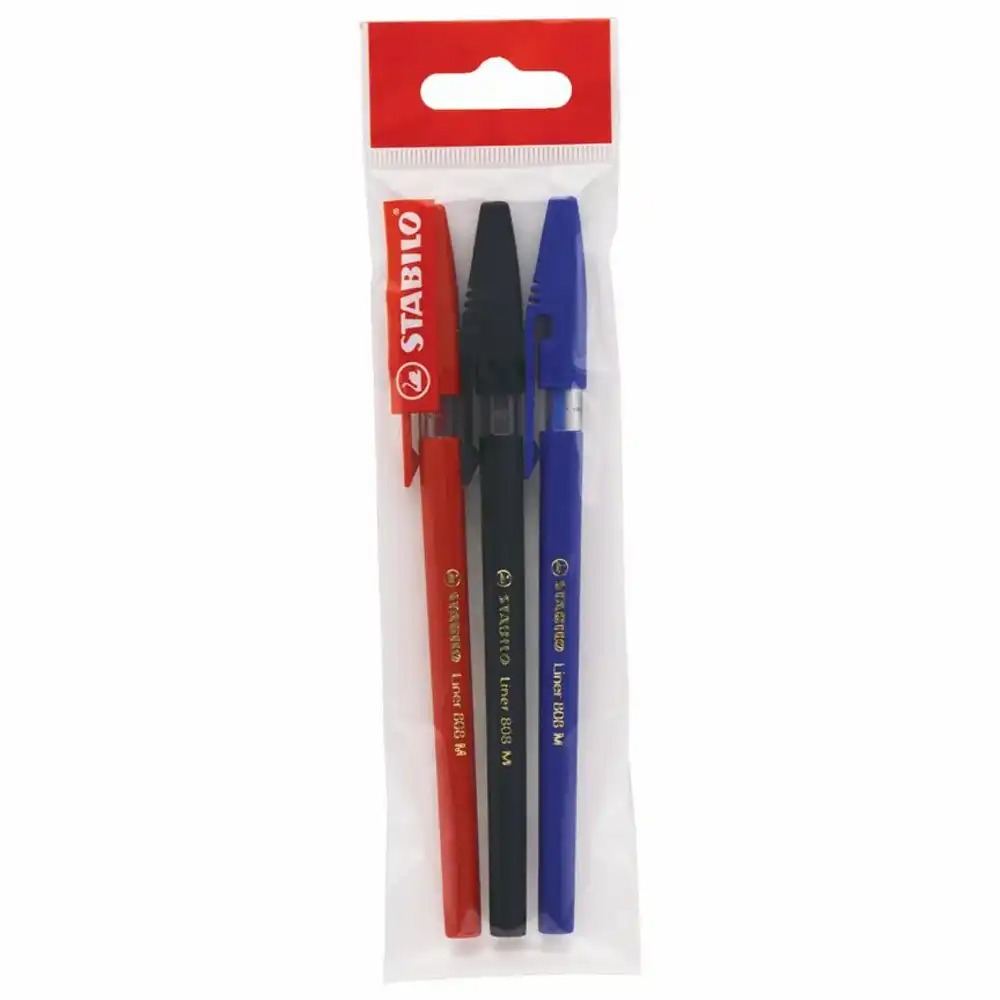 Set 3 Pixuri Stabilo Liner, M, 0.45 mm, Culori Albastru/Negru/Rosu, Blister Eco