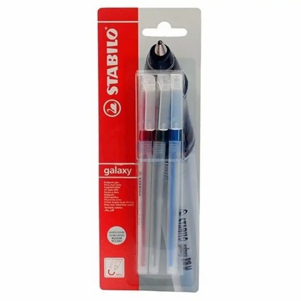 Pixuri Stabilo Galaxy 818, M, 0.45 mm, 3 culori (albastru, negru, rosu) - Set Blister